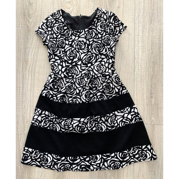 BCX Girl Black White Floral Formal Party Dress Girls Size 10 - Picture 1 of 7